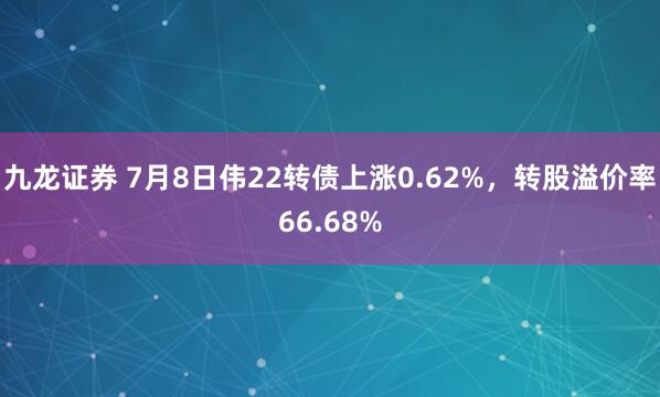 九龙证券 7月8日伟22转债上涨0.62%，转股溢价率66.68%